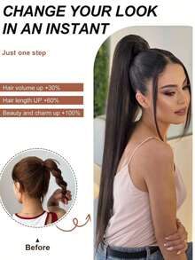 Ekstensi Rambut Ekor Kuda Jepit, Panjang Lurus Pirang, 24 Inci, Serat Tahan Panas - MultiWarna - View 7
