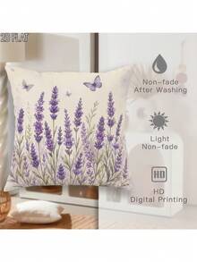 2D Plano 4 Peças Capas de Almofada Floral Lavanda Borboleta Violeta Creme Rústico Decorativo Impressão Unilateral para Sala de Estar Quarto Sofá Cama Decoração Sem Enchimento de Almofada - Lavanda - Visão 7