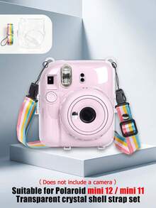 Clear PC Crystal Camera Case With Rainbow Strap For Fujifilm Instax Mini 11 Mini 12, Shockproof Transparent Protective Cover With Lens Cap, Portable Travel Instant Camera Hard Shell Accessory - View 1