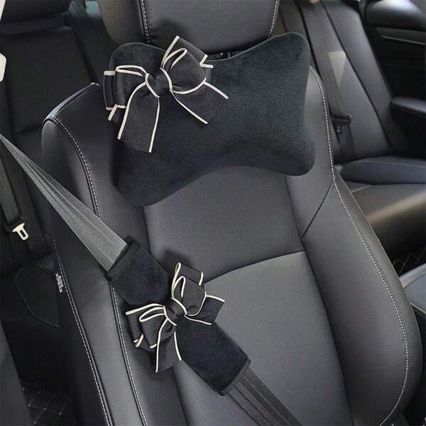 Car Headrest Neck Pillow Bow Car Headrest Neck Protection Car Seat Neck Pillow Suitable For Long-Distance Driving