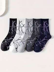 5 Pairs Lightning Pattern Mid-Calf Socks, Unisex, INS Street Style, Breathable, Versatile, Sports Casual - Multicolor - View 2