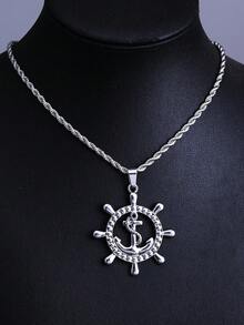 1pc 2026 New Stainless Steel Jewelry, Men's Necklace, Titanium Steel Hip Hop Punk Anchor Pendant Stainless Steel Sweatshirt Chain Hoodie Chain Cross-Border Vintage Personalized Men's Gift Wholesale Men's Daily Wear - Antique Silver - View 4