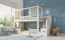 Bunk Bed White Cabin Style 90x200 Cm Kids Bed With Storage Ladder - 白色 - 查看 11