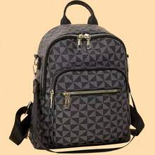 Geometric Triangle Print Mini Backpack Gold Zipper Multi Pocket Detachable Adjustable Strap Water Resistant Convertible Daypack For Women - Multicolor - View 1