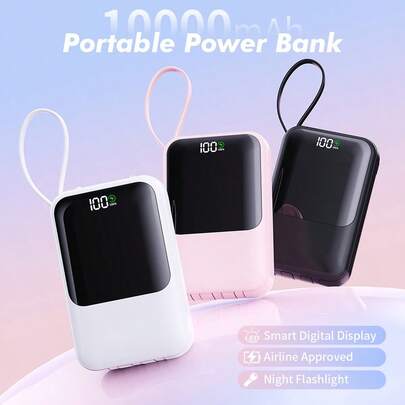 GAWFOLK Batterie externe avec écran LED pour téléphones portables, capacité de 10 000 mAh, câble de charge 4 en 1 intégré. Compatible avec la charge rapide 66 W, compacte et portable, idéale pour les voyages, les déplacements professionnels et le camping. Rechargez vos appareils à tout moment ! Un cadeau parfait pour la fête des pères. (Lot de 2)