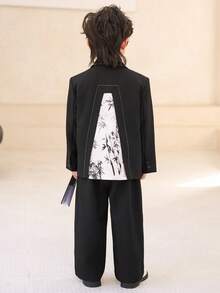 Young Boy 3-Piece Suit Set, Jacket + Pants + Tie, Suitable For Stage Performance, Wedding Page Boy Formal Outfit - Black - View 3