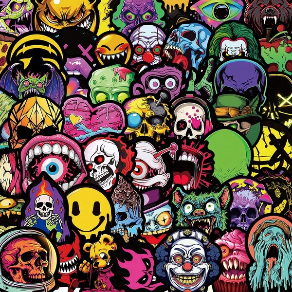 50pcs Gothic Ghost Face Stickers Decals For Skateboard Computer Desk DIY Decoration
