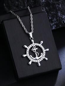 1pc 2026 New Stainless Steel Jewelry, Men's Necklace, Titanium Steel Hip Hop Punk Anchor Pendant Stainless Steel Sweatshirt Chain Hoodie Chain Cross-Border Vintage Personalized Men's Gift Wholesale Men's Daily Wear - Antique Silver - View 1