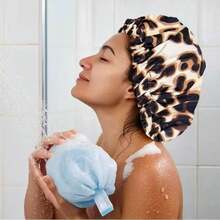 Gorro de ducha reutilizable para mujeres, gorro de ducha grande impermeable con banda elástica, gorro de baño lavable para cabello largo, rizado, trenzas, ducha diaria, spa en casa, viajes (Leopardo) - Ver 3