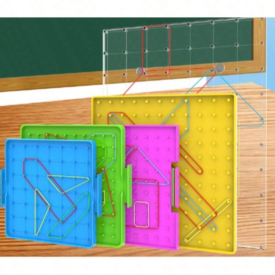 Plastic Double-Sided Geoboard, Geometric Shape Nail Board, Shape Nail Board. Synchronized Teaching Tool. [Includes 10 Rubber Bands And Diagrams]Math Teaching Tool Set.
