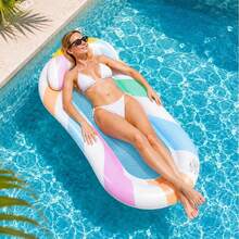 Adult Water PVC Inflatable Hammock Lounge Chair Rainbow Ice Cream Mesh Hammock Water Float, Easy To Carry, Pool Float, Summer Pool, Lake, Beach Party - Multicolor - View 6