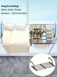 3/2/1pc Foldable Drying Rack With Rotating Sock Holder, Hanging Laundry Drying Rack, No-Drill Space-Saving Multi-Function Drying Rack, Suitable For Socks, Towels, Shirts, Shoes, Bathroom, Balcony, Laundry Room Use - Multicolor - View 4