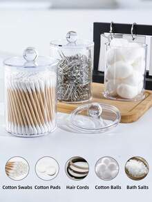 4PCS Acrylic Qtip Holder Dispenser For Cotton Swab, Ball, Round Pads, Floss Picks - Clear Plastic Apothecary Jar Set For Bathroom Canister Storage Organization, Vanity Makeup Organizer - View 6