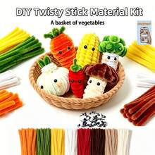 Un juego de tallos de chenilla de verduras en una cesta, kit de manualidades DIY con limpiapipas, con ojos negros, para proyectos artísticos y creativos de artesanía DIY, se puede usar para decoración de escritorio y hogar después de completarlo - Una cesta de verduras - Ver 12