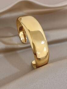 18k Gold Plated Stainless Steel, Curved Polished Gold Bangle, Women's Bracelet, Stainless Steel Jewelry, Designer Jewelry, High Quality Luxury Jewelry, Jewelry Set, Heavy Bangle, Gold Plated Jewelry, Suitable For Daily, Dating, Party, Vacation Season, Back To School Season, Summer Jewelry, Beach Jewelry, Women's Beach Accessories, Birthday Gift, Girlfriend Gift, Mother Gift, Bohemian Jewelry - Multicolor - View 13