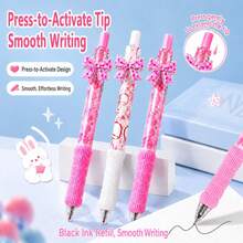 1/4pcs Retractable Pens, 0.5Mm Fine Black Ink,Three-Dimensional Bowknot Design, Sponge Handle Comfortable Soft Grip, Back To School, First Day Of School - Multicolor - View 3