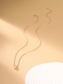 1pc Exquisite Cute Heart-Shaped Copper Zirconia Pendant Necklace For Women, Suitable For Party And Gathering Wear - Yellow Gold - View 2