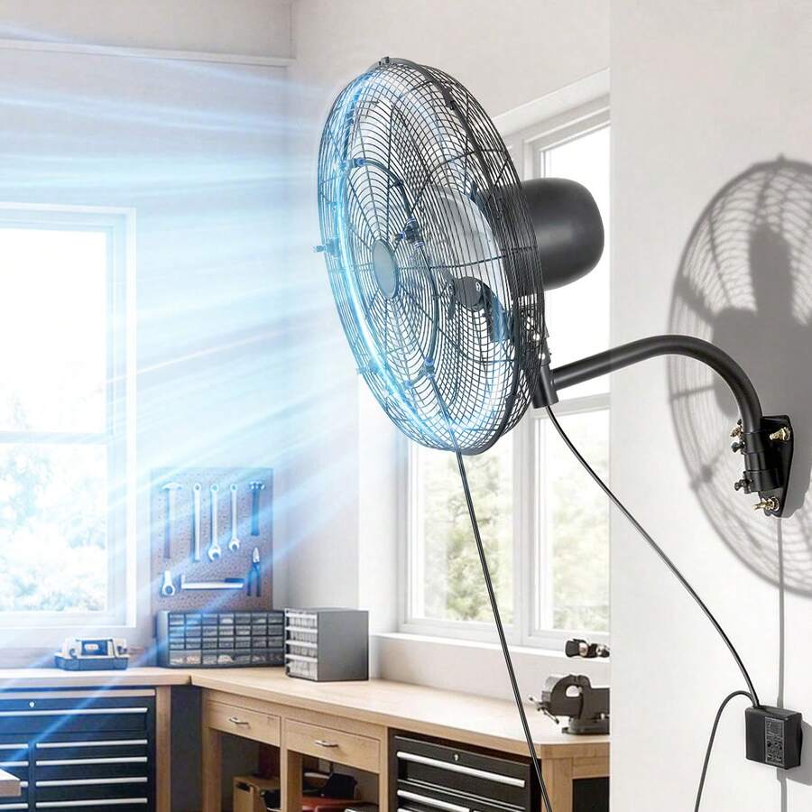 Ventilador de pared , ventilador colgante de pared de 20 pulgadas con oscilación y nebulizador, control remoto, clasificación IP44, 3 velocidades, temporizador de 18 horas, control de temperatura, potente para industria, comercio, garaje, taller, gimnasio. - 20 pulgadas con oscilación y nebulizador - Ver 1