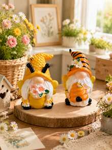 1pc Cute Bee Gnome Statue, Outdoor Resin Decor, Spring & Summer Garden Ornament, Suitable For Garden, Patio, Shelf Decoration, Housewarming Gift, Mother's Day Gift, Balcony & Windowsill Accent - A - View 4