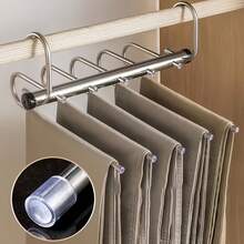 Cabide de Calças de Metal Aço Inoxidável com 9 Níveis, Suporte de Calças Dobrável Multifuncional com Clipes Mágicos Sem Marcas, Cabide Giratório, Organizador de Guarda-Roupa, Barra Ajustável, Adequado para Casa/Escritório/Hotel, Solução de Armazenamento de Guarda-Roupa, Gancho de Aço Inoxidável Antiderrapante - Multicolorido - Visão 6