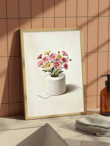1pc Funny Mouse Holding Toilet Paper Art Print, Toilet Paper Flowers Print, Festival Gift, Suitable For Bedroom,Living Room, Bathroom,Wall Arts,Wall Decor,Home Decor,Room Decor, Canvas Wall Art, Posters, Wall Art With Frame, Optional Frame ﻿ ﻿ - 1PCS - View 2