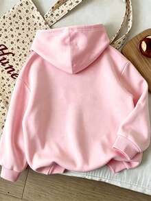 Young Girl Butterfly Pattern Warm Hooded Sweatshirt - Pink - View 2