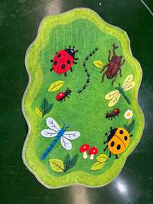 1pc Green Natural Insect Grassland Fresh Style Decorative Rug, Cozy Soft Decorative Mat, Perfect For Daily Home And Holiday Decor, Decorative Rug, Bedroom Decor, Small Rug, Rug, Home Decor, Living Room Rug, Living Room Small Rug, Bedroom Rug, Living Room Home Decor, Outdoor Rug, Washable Rug - Multicolor - View 3