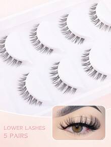 MKHLINA 5 Pairs Lower False Eyelashes, Ultra Soft Fine Stem, Lifelike Natural, Reusable, Comfortable Lightweight, Manga Style Japanese Korean Thick Natural Curly Eyelash Extension, Cosplay Anime False Eyelashes Makeup Tool - Black - View 3