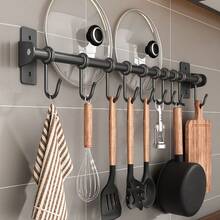 Multifunctional High-Quality No-Drill Kitchen Wall Hook Rack, Spoon Holder, Spatula Hook, Kitchen & Bathroom Accessories, Pot & Pan Hook, Knife Holder - Black - View 5