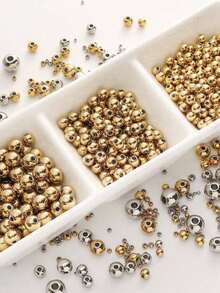 100pcs Gold/Silver 4mm Straight Hole Spacer Beads, DIY Handmade Necklace Bracelet Making Kit, Jewelry Pendant Creative Gift - Multicolor - View 7
