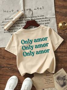 Baby Boy Minimalist Text Graphic T-Shirt, Soft Breathable Casual Summer Top - Apricot - View 3