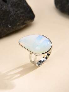 2pcs Fashion Natural Stone Natural Crystal Opal And Red Stone Open Rings, Mother's Day, Valentine's Day, Birthday Gift - Opal and Red - View 4