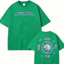T-Shirt With A Print Of ' New Album, "Kiss All The Time" (2026), High Quality, Harajuku Summer Style, Pure Vintage Style, Unisex, Loose Fit, Cotton, Short Sleeve, Round Neck, Blouses For Women. Casual Blouses For Ladies.  Print.  Print T-Shirt. - 綠色 - 查看 8