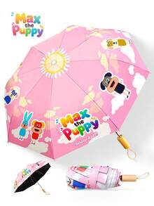 1pc Folding Umbrella, Waterproof & UV Protection, Cute Cartoon Pink, Unisex, Sun & Rain Dual Use, Black Coating UPF50+, 8 Ribs, Max The Puppy Sun Protection Parasol Bag, Suitable For Vacation Travel Camping Commuting, Cute Gift - Foldable - View 11