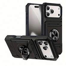 [24h Shipping From DE/FR/ES] Phone Case: Shockproof With Card Slot, Compatible With IPhone 17/17 Air/17 Pro/17 Pro Max, 16 Pro Max/15 Pro/14 Plus/13 PM/12/11 Mini And Other Models. Also Suitable For IPhone 17 Series Models With Card Slot Function. Includes Ring Stand - 黑色 - 查看 1