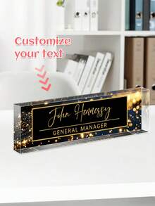 Custom Black & Gold Glitter Acrylic Desktop Name Plate, Printable Name & Job Title Vertical Crystal Office Desk Nameplate, Luxury Gold Starry Print Desktop Sign, Personalized Thank You Gift For Boss, Management, Colleagues, Suitable For Promotion, Onboarding, Office Desk Identity Decor, Business Executive Desktop Soft Decoration - Multicolor - View 11