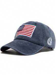 1 pieza Gorra de béisbol retro ajustable con bordado de bandera lateral, desgastada y suave, unisex, adecuada para deportes al aire libre, camping y uso diario - Bordado de bandera nacional - Ver 5