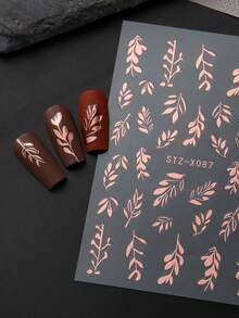 2pcs Rose Gold Leaf Nail Art Stickers, Y2K Metal Leaf Design Decals, 3D Autumn/Winter DIY Nail Tip Decoration Slider Accessories Tools - Multicolor - View 4