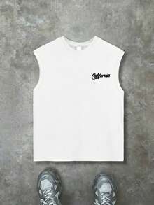 Teen Boys California Palm Tree Graphic Tank Top, Soft Comfy Summer Casual Sleeveless Top - White - View 2