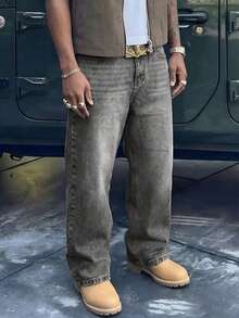 男士休閒百搭日常旅行牛仔褲，附口袋與鈕扣設計 - 淺灰色 - 查看 4