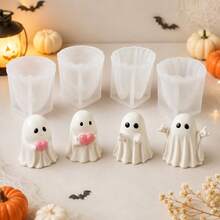 Halloween Cute Ghost Shaped Scented Candle Silicone Mold, DIY Craft Ornament Making Mold, Reusable And Easy To Demold - Transparent White - View 3
