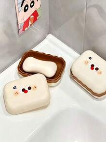 2pcs Creative Portable Soap Box With Lid, Double Layer Drainage Soap Holder For Bathroom - Multicolor - View 5