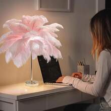 Rechargeable Feather Light With Built-In Battery, Portable Cordless DIY Home Living Room Coffee Table LED Decorative Lamp, Bedside Desk Lamp, Ins Style Girl Live Stream Atmosphere Light, Birthday Wedding Romantic Night Light - Pink - View 9