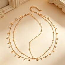 1 pieza Accesorio para el cabello de cadena de cabeza con colgante de borla en forma de corazón, estilo bohemio de vacaciones, cadena de strass multicapa - Dorado - Ver 5