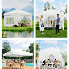 Pavillon 3x3m Pop-Up-Faltpavillon Wasserdicht UPF50+ UV-Schutz Gartenpavillon mit abnehmbaren Seitenwänden & Fenstern Stabiler Stahlrahmen Schneller Aufbau Mit Tragetasche für Garten & Camping - Weiß - Übersicht 5