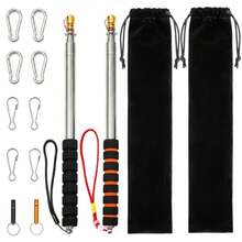 2 Pack Telescoping Handheld Flag Pole 8.2FT/2.5M, Portable Stainless Steel Flagpole With Storage Bag And 4 Pcs Clips And Whistle For Sports Events, Festival, Parade, And - Orange Black - View 2