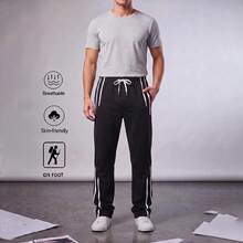Men's Drawstring Waist Loose Fashion Casual Sports Pants, Autumn And Winter Style Simple But Not Minimalistic Men's Trousers With Side Pockets In Solid Color - Black - View 1