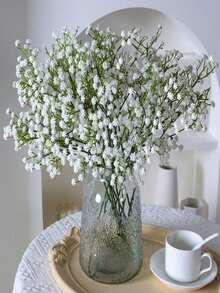 White Artificial Baby's Breath Flowers, Realistic Touch, Suitable For Wedding, Party, Home Garden Decoration, Handmade Texture Artificial Flower Bouquet, Suitable For Home Outdoor Yard Garden Decoration, White Artificial Baby's Breath, White Baby's Breath - 29cm - Artificial Plastic Material, White Artificial Flower - White - View 4