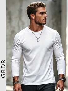 Men's Casual Everyday Minimalist Sports Style Bull Head Logo Print Long Sleeve T-Shirt, Autumn - White - View 4