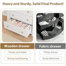 Cómoda de 3 Cajones Estilo Moderno – Gabinete de Madera Blanca con Detalles en Ratán y Tiradores Negros, Patas Curvas, Para Sala, Recámara o Entrada, Acabado Roble Natural​ - Blanco - Ver 4